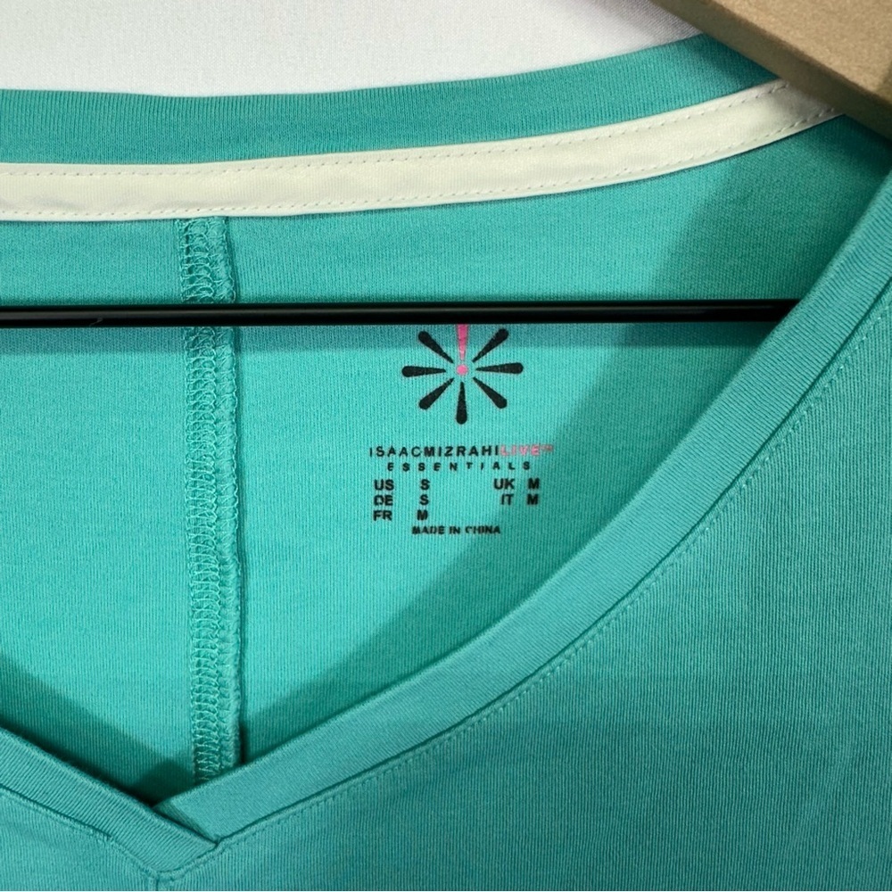 Isaac Mizrahi Live Essentials Teal V-Neck Short Sleeve Top Size S - Picture 2 of 7
